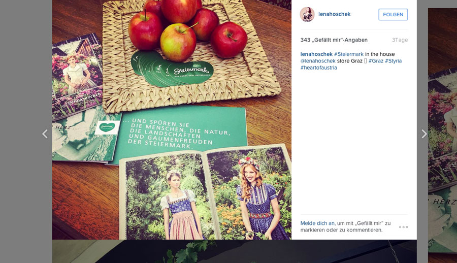 Foto: Instagram Lena Hoschek wirbt für die Steiermark