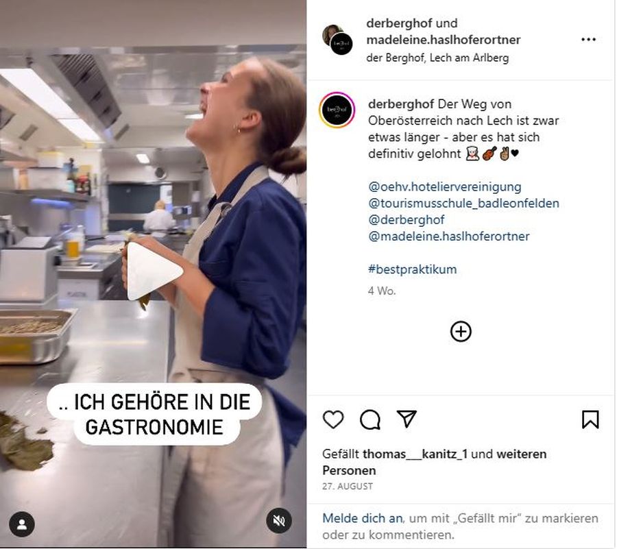 Madeleine Haslhofer sprüht in ihrem Video vor Freude im Job.